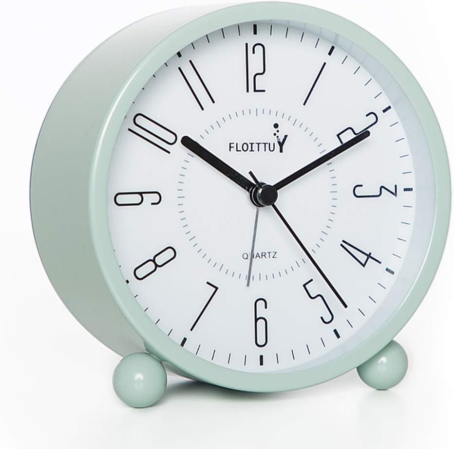 Super Silent Metal Alarm Clock,Beep Wake Round Alarm Clock with Night Light,Battery Operated,Easy Set,Simple & Retro for Desk, Bedroom and Home Decoration(Green)