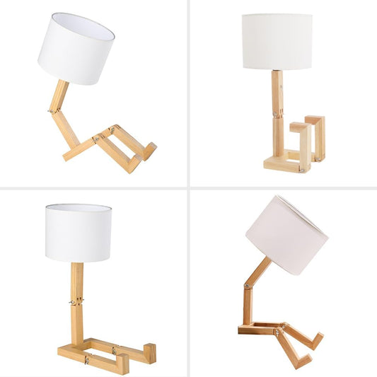 Robot Cute Desk Lamp Set of 2, Wooden Bedside Table Lamp Unique Fun Robot Lamp Quirky Cool Lamp for Home, Kids Room, Living Room, Coffee Shop, Adjustable Lamp Body
