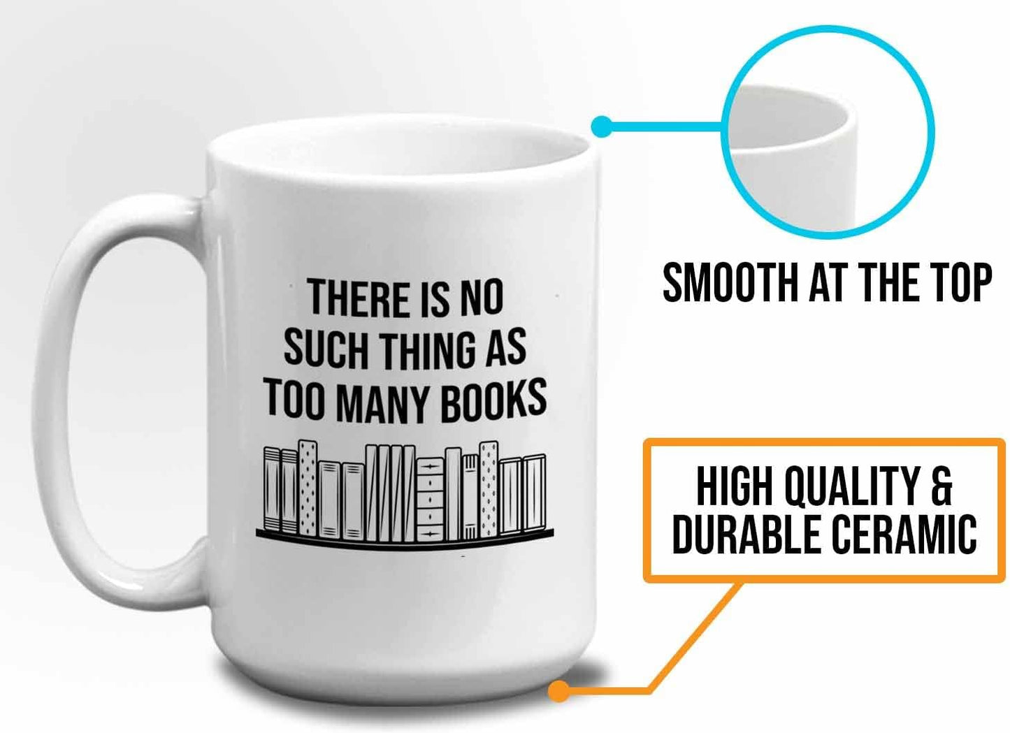 Bubble Hugs Writer Coffee Mug 15oz White - there is no such thing as too many books - Reading Book Lover for Bookworm Bibliophile Librarians Author Readers Bookish