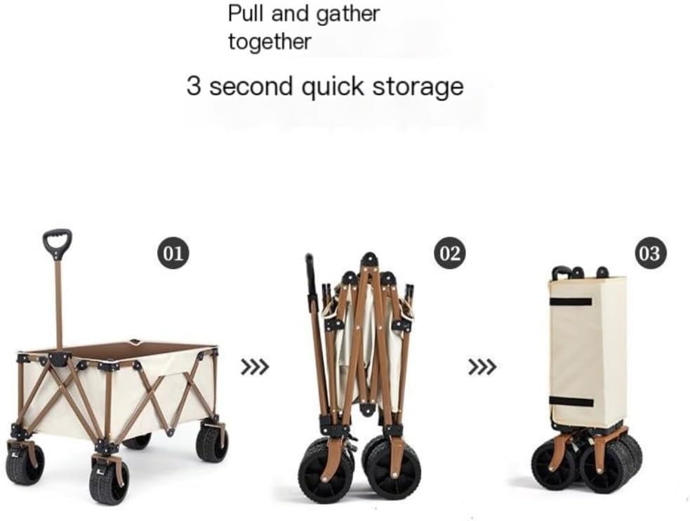 Portable Camping Cart,Outdoor Beach Trolley Cart with Tank Wheels for Camping and Picnics Foldable and Portable Camper Trailer Cart (Black)