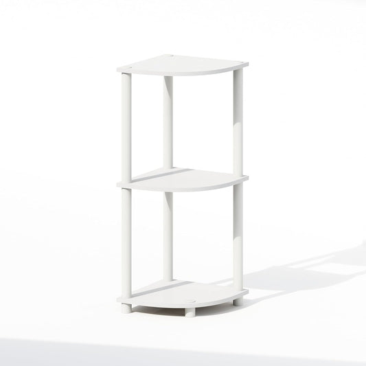 Furinno Turn-N-Tube Corner Shelf, 3-Tier Corner Bookshelf, Display Storage Shelves with Open Shelves, for Organization and Storage, Living Room, Home Office, Garage, White
