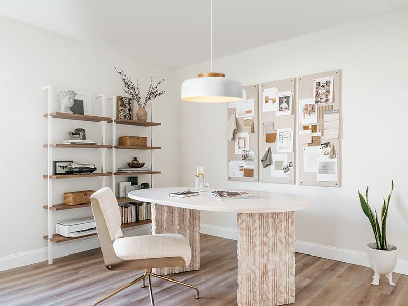 Large Pendant Lighting, 17.7 inch,Natural Wood Cap, Adjustable Cord,Simple Modern Chandelier for Dining Room, Kitchen Table Matte White