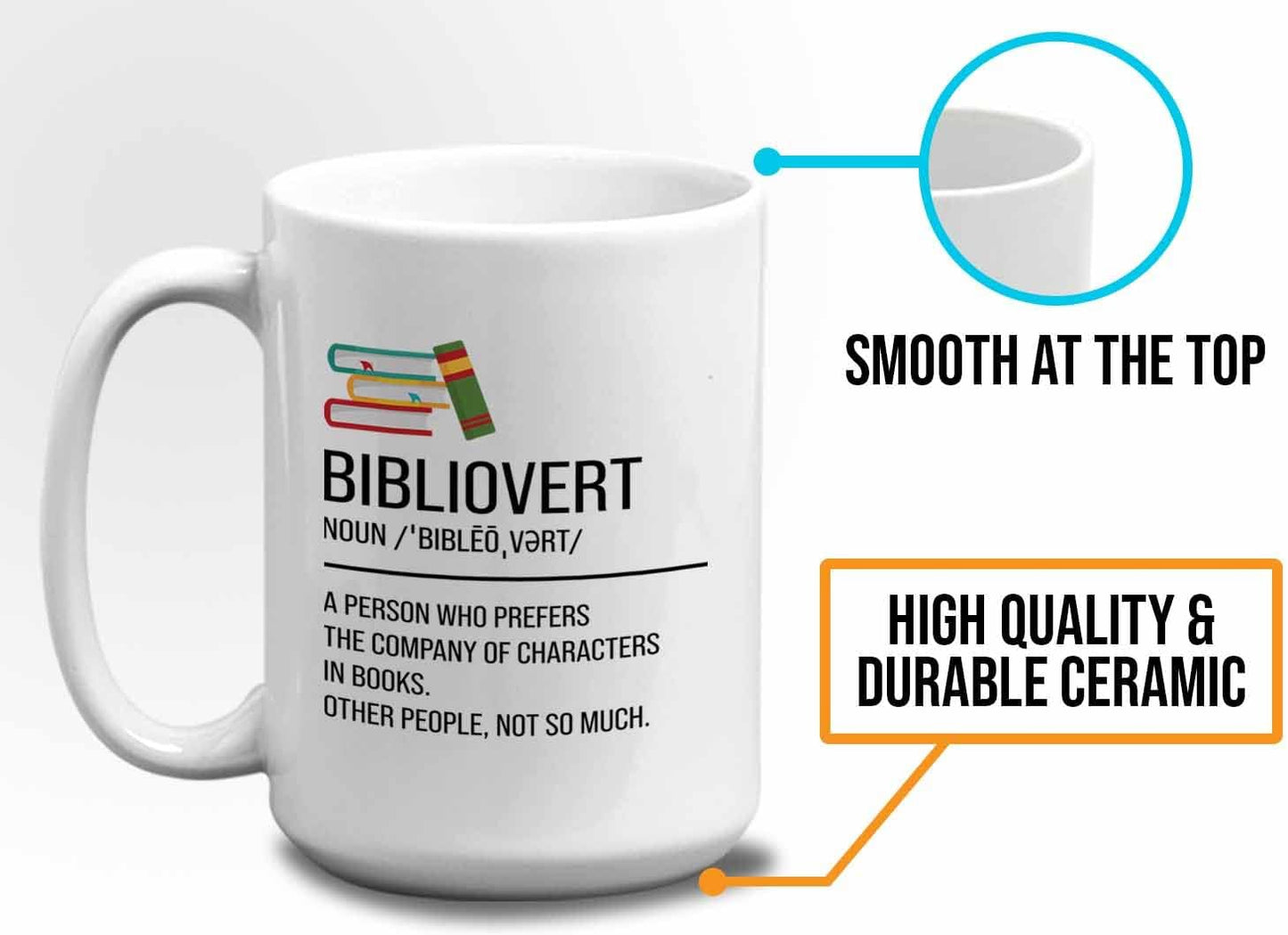 Bubble Hugs Book lovers Coffee Mug 15oz White - Bibliovert Definition - Author Writer Book Library Editor Introvert Lovers Cat Chill Relax Bookworm Reading