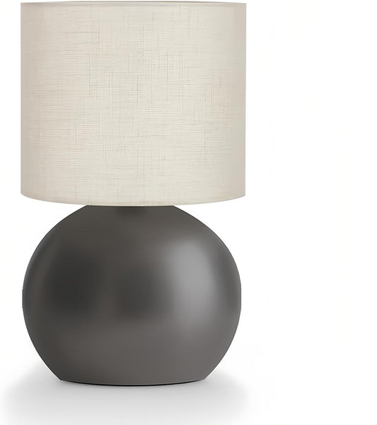 Modern Small Table Lamp with Grey Metal Base and Linen Shade, 10.4 Inch Nightstand Light for Bedroom, Living Room, Desk, Dorm