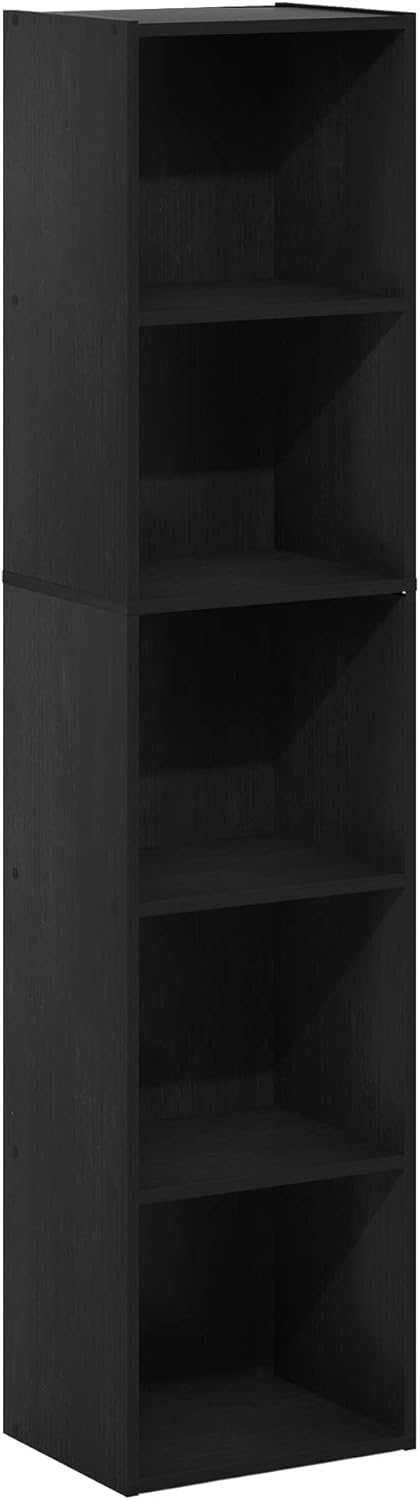 Furinno PASIR Book Shelf, 5-Tier Modern Bookshelf, Open Shelves Bookcase 9 x 12 x 52, for Living Room, Bedroom, Home Office, Blackwood