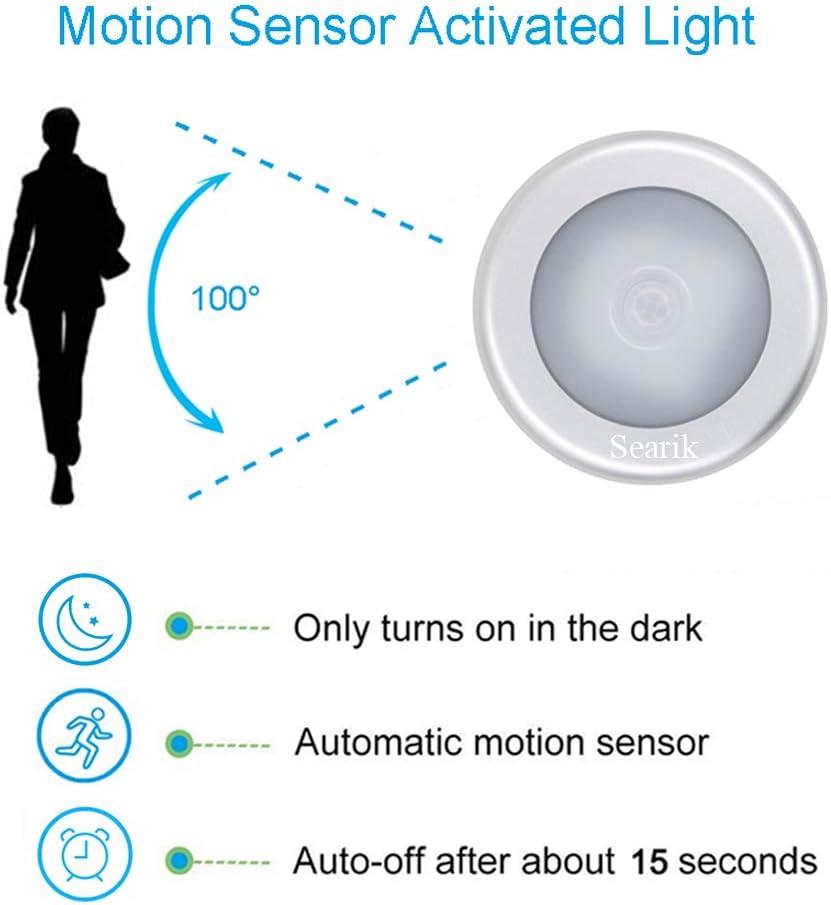 3 Pcs Motion Sensor Light Indoor, Searik Magnetic LED Night Light Battery Powered Step Lights Stair Closet Light Under Cabinet Lighting Stick On Anywhere Lamp for Home Kitchen Hallway Cabinet Bathroom