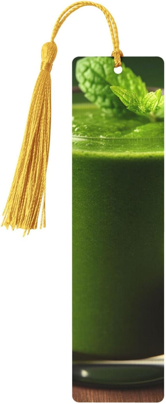 Green Smoothie Bookmarks Gifts for Women Men, Wooden Bookmarks for Book Lovers, Vintage Book Marks Ornaments with Tassel, Unique Personalized Reading Page Markers Gold