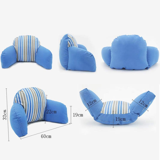 Backrest Pillow with Arms for Reading in Bed Perfect Support Reading Relaxing Watching TV 2 Sizes Optional (Colour: Blue Size: 60x12x32cm) (Blue 66x16x36cm)