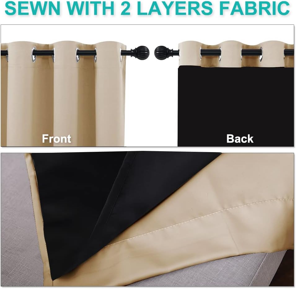 NICETOWN Noise Reducing Room Divider Curtains, Thermal Insulated 100% Blackout Curtain for Office, Slider Panel with Black Lining, Patio Door Drapery (1 PC, 100 inches x 108 inches, Biscotti Beige)