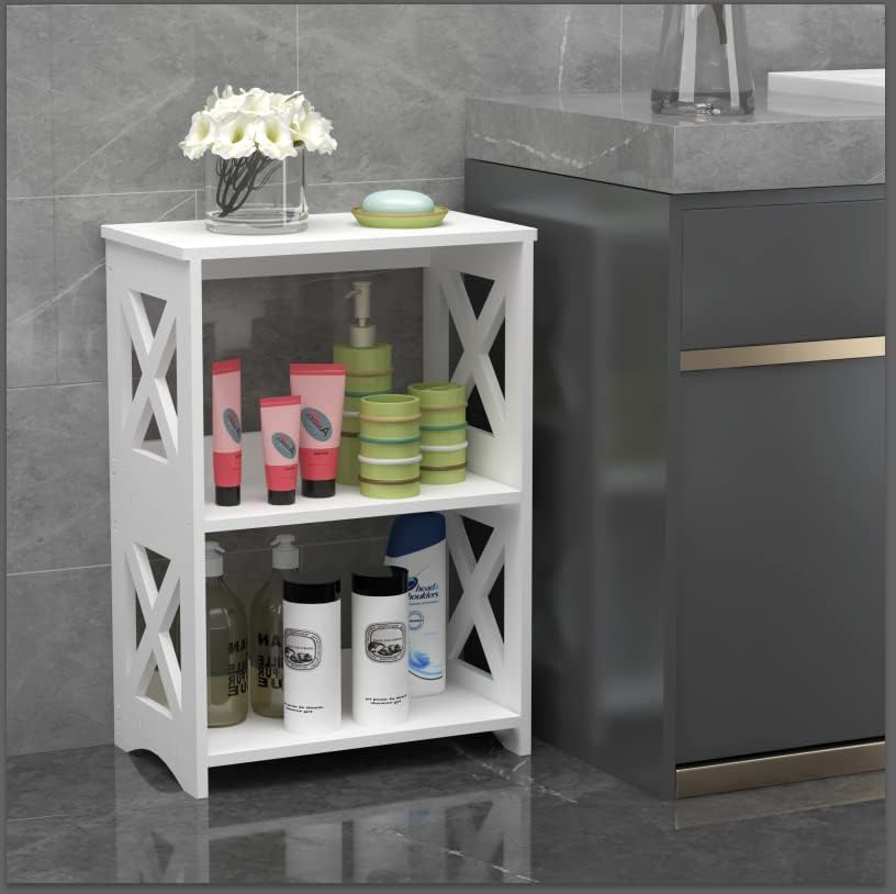 Side Table, Narrow End Table with Storage Shelf, Minimalist Bedside Tables Nightstand, Small Bookshelf Bookcase, Bathroom Shelves, Display Rack for Bedroom, Living Room, Office, White.