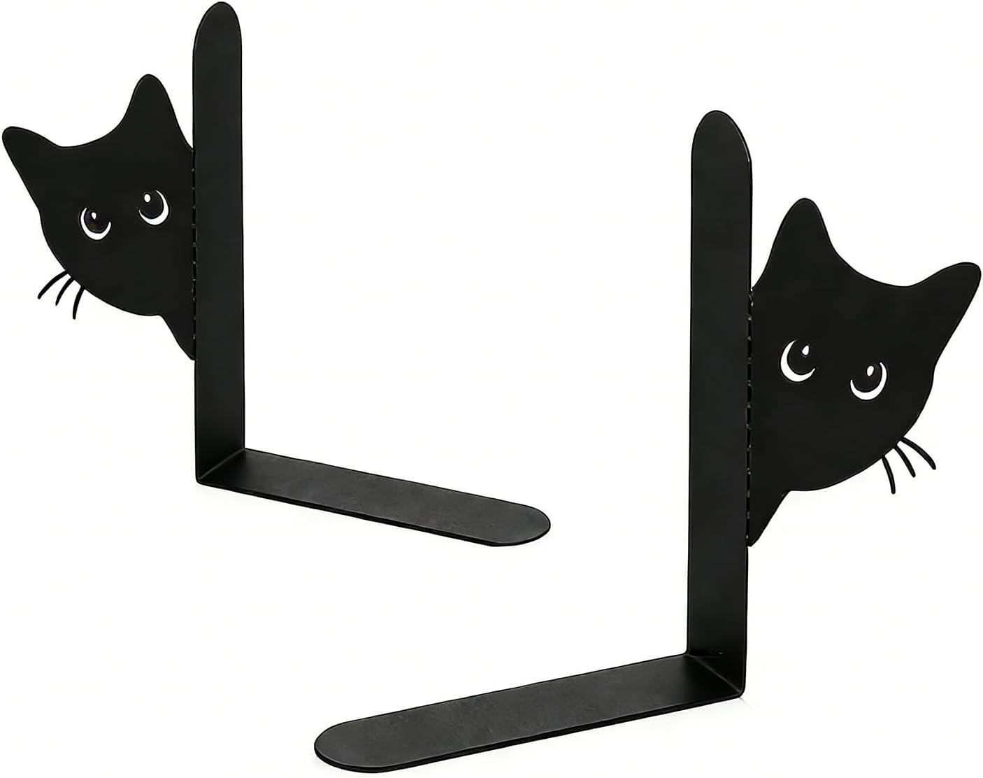 Cat Bookends - Metal Book Divider for Shelf Styling | Peeping Cat Decor Accent with Non-Slip Base Grip, Compact Upright Support & Artistic Silhouette Design for Kids Rooms, Home Offices, Desks and Lib
