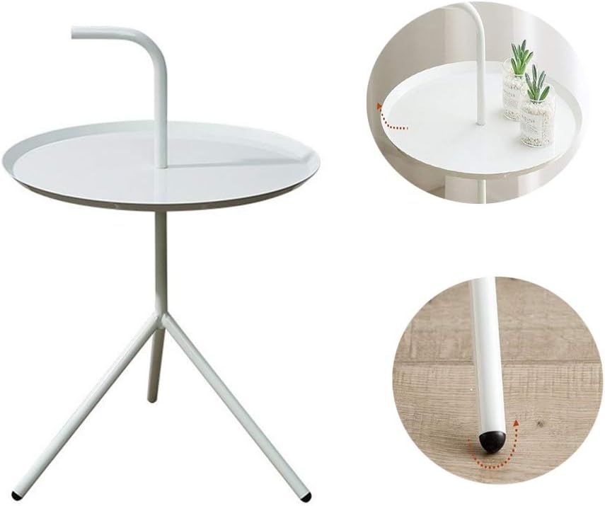 Side Table Coffee End Table Balcony Sofa Table with Handle Removable Bedside Table for Indoor/Outdoor/Reading/Drinking Tea (Black White) Corner Table (Color : White Size : L) (White Small)