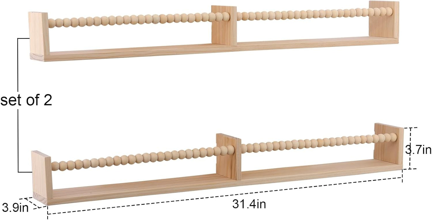 Nursery Book Shelves - Wall Mounted Set of 2, 32 inches Wooden Floating Bookshelves for Kids' Room and Study Room