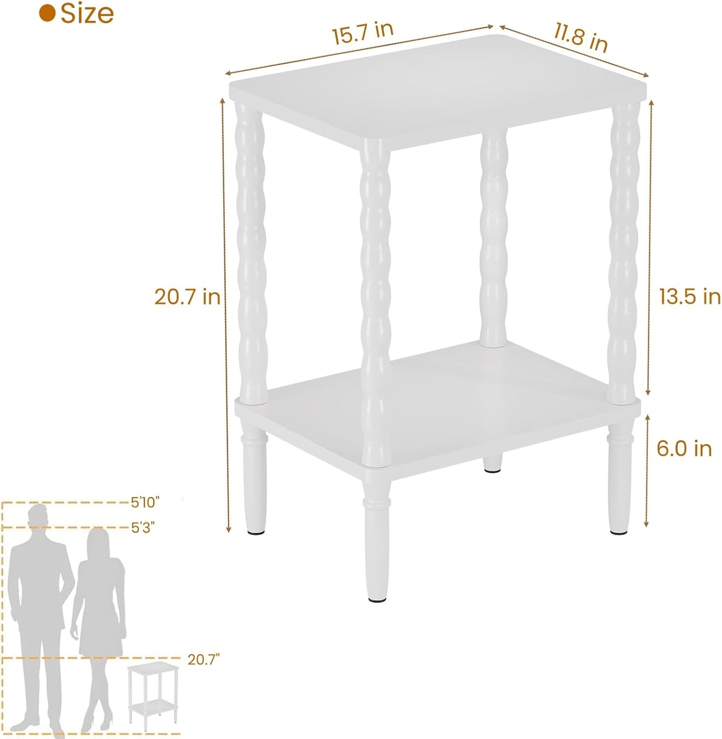Small Narrow Side Table, Vintage End Table - Skinny Bedside Nightstand for Small Spaces, Couch/Recliner Accent Table for Bedroom Living Room Nursery, No-Tool Assembly (White)