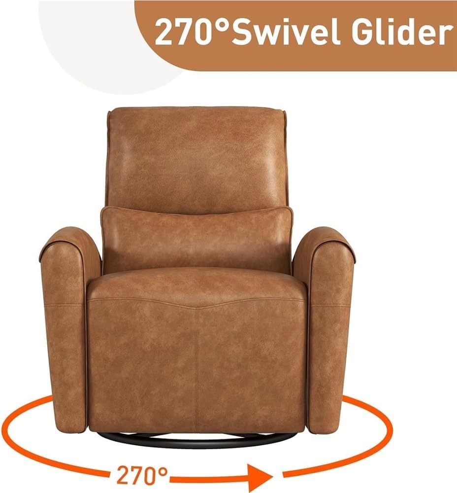 Power Swivel Rocker Recliner Chair, Oversized Electric Recliner Chair with Lumbar Support, Comfortable Glider Recliner Chair for Adults, Upholstered Reclining Sofa, Brown