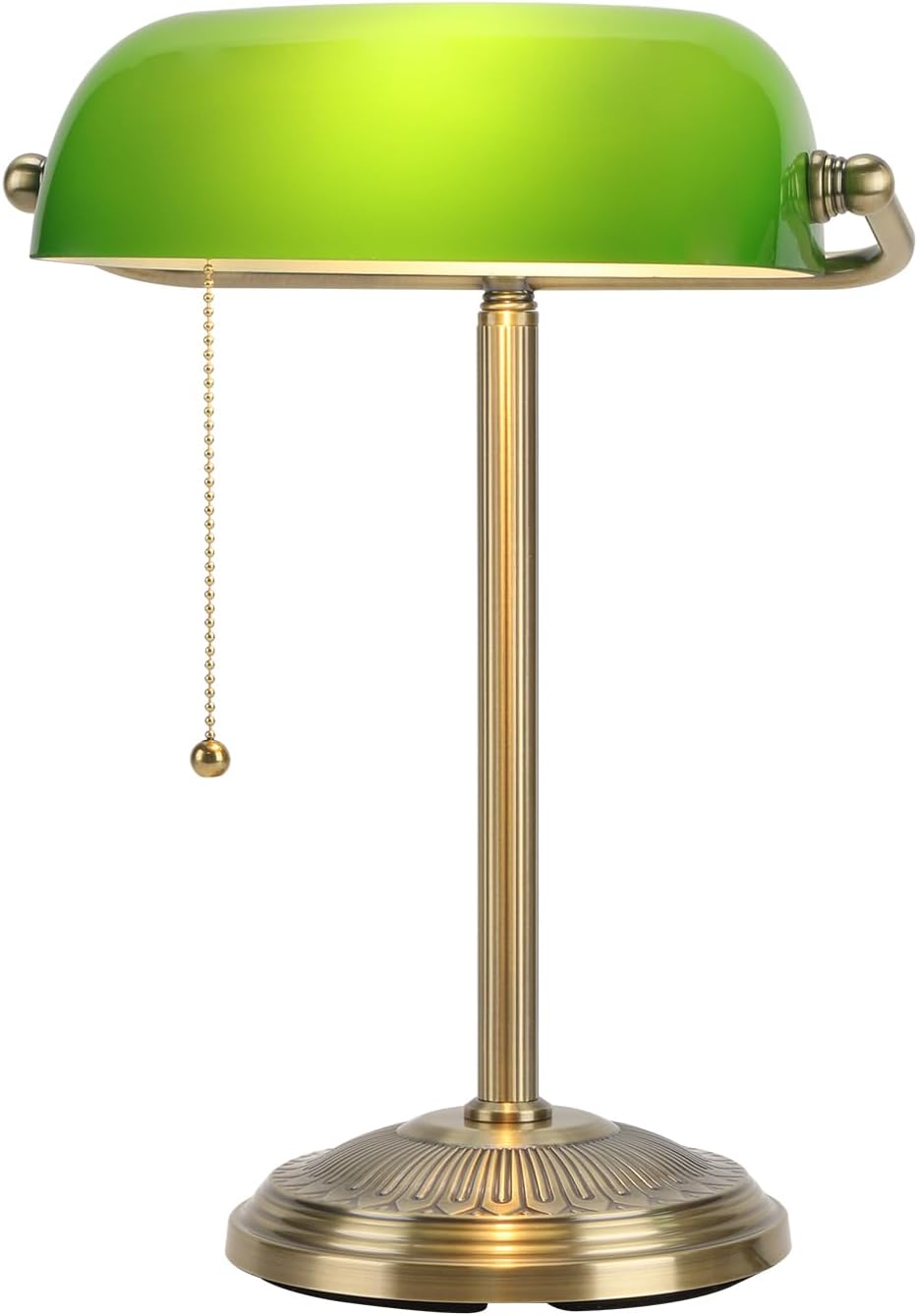 Bankers Lamp, Green Desk Lamp with Brass Finish, Classic Table Lamp with Pull Switch for Home, Office, Study (Green)