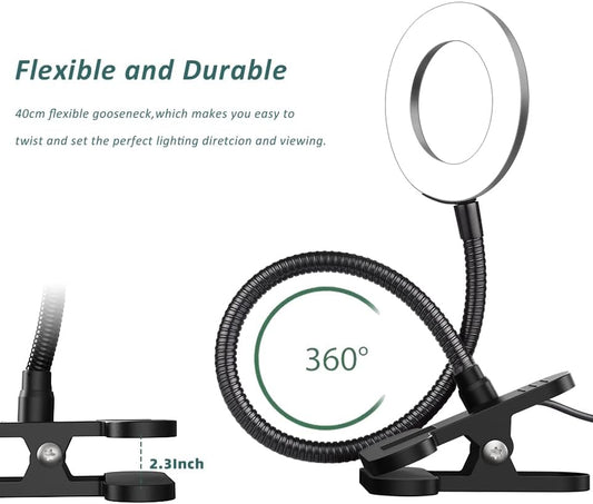 LED Desk Lamp with Clamp, Eye-Caring Reading Light with 3 Color Modes 10 Brightness, Flexible Gooseneck Clip On Lamp for Home Office Bed Headboard, USB Powered Dimmable Table Light