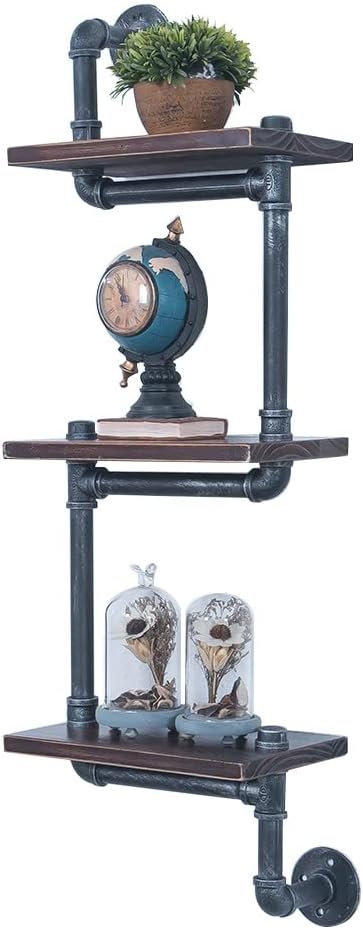 Industrial Pipe Shelving Wall Mounted,11.8in Metal Floating Shelves,Real Wood Book Shelves,Wall Shelf Bookshelf Shelves Bar Shelving(3 Tier)