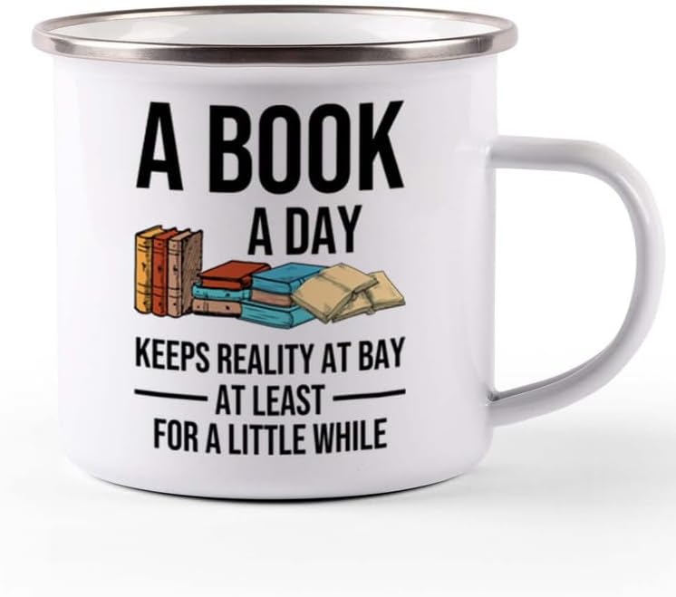 Reading Camper Mug 12oz - A Book a Day D - Reader Gift Book Addict Book Lover Bookish Appreciation For Friend Novelist Writer Librarian Bookworm