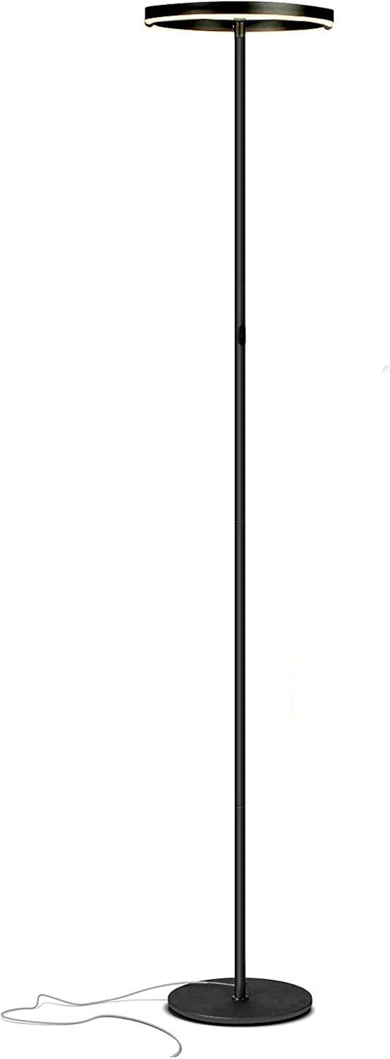 Brightech Halo Split Modern Bright LED Torchiere Floor Lamp for Offices - Dimmable, Tall Standing Lamp for Living Room or Bedroom - Adjustable Light w/Rotating Angles - Jet Black
