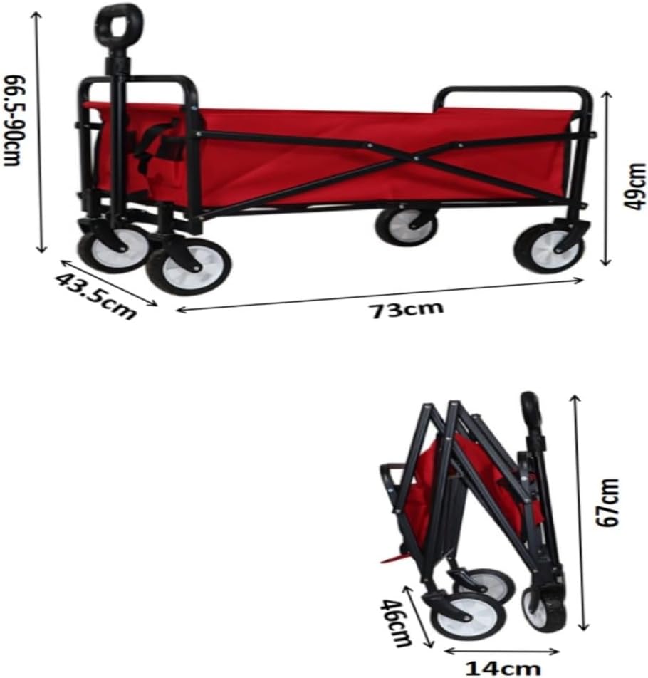Portable Camping Cart,Outdoor Multi Color Folding Beach Camping Trolley Cart for Picnics Fishing and Camping with Camper Portable and Convenient Storage Cart (Red)