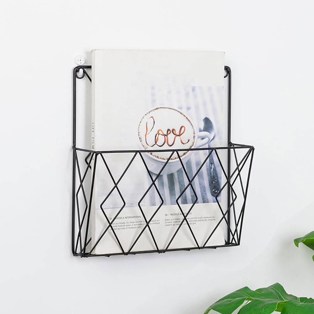 Wall Mounted Magazine File Rack Organizer, Hanging Document Rack, Metal Wire Wall Mounted Magazine Folder Holder Rack for Magazines Novels Recipes