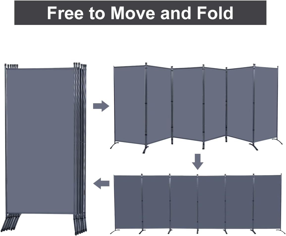 JVVMNJLK Indoor Room Divider, Portable Office Partition Screen 6 Panel, Folding Privacy Screen Walls for Room Separator 204" W x 71.3" H, Grey