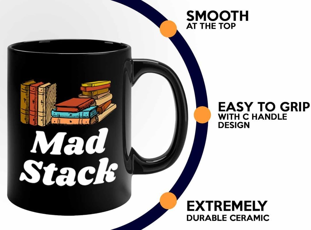 Reading Coffee Mug 11oz Black - Mad Stack - Reader Gift Bookworm Owl Lover Cat Lover Book Lover Novelist Librarian Writer