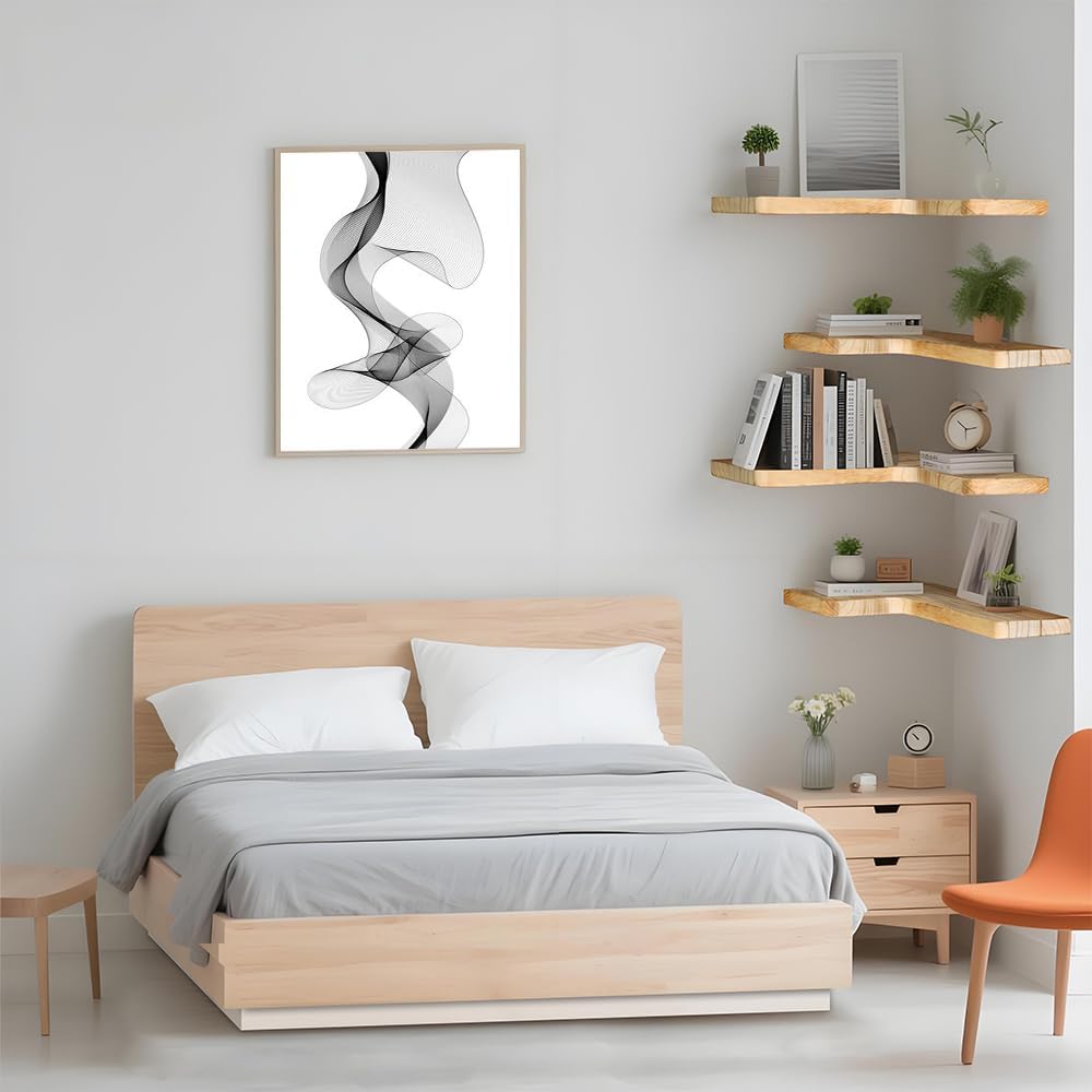 Floating Corner Shelves — Set of 3, Solid Wood, Light Burnt Finish