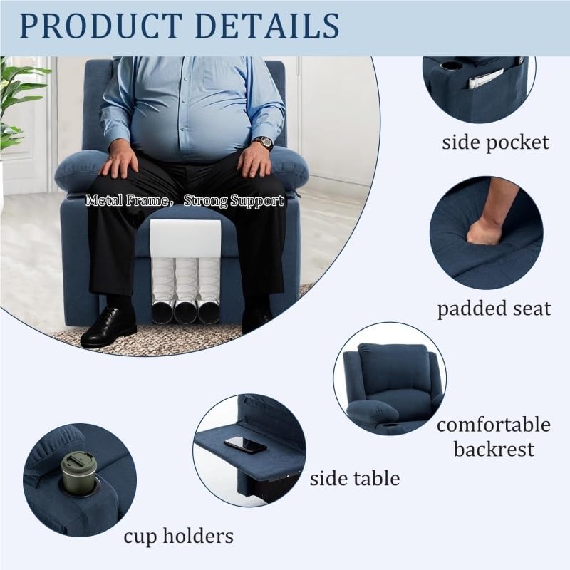 Power Recliner Chair Adults Upholstered Heating Point Massage Theater Seating Single Sofa Chairs with Side Pockets Sidetable for Living Room