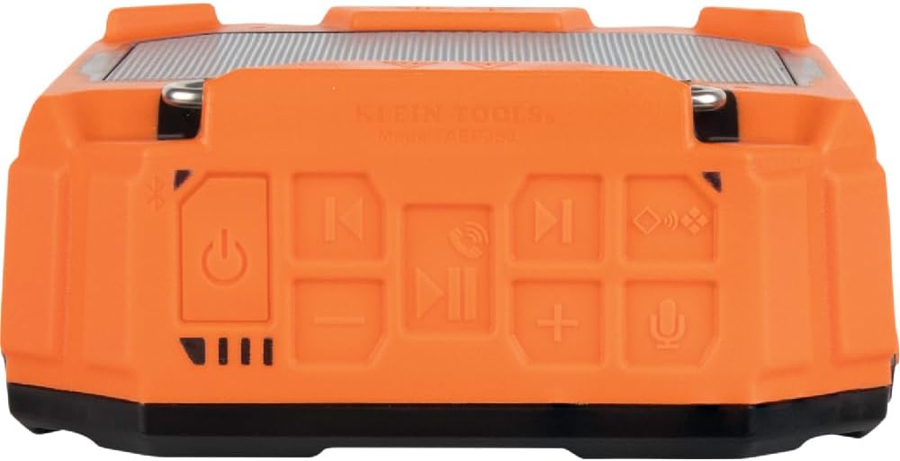 Klein Tools AEPJS3 Bluetooth Jobsite Speaker With Magnet and Hook, 20-Hr Run Time, Charge Via USB A or C, Pair Multiple Speakers via Broadcast, Hands Free Capable