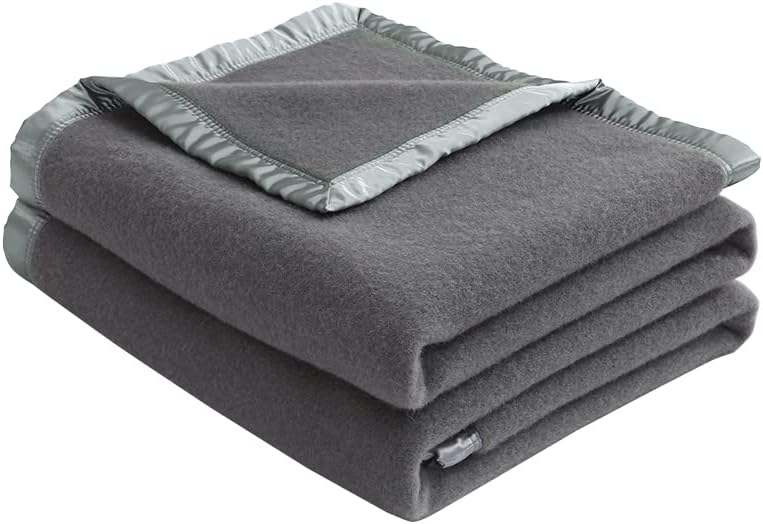 Thick Warm Wool Blankets,500GSM Heavy Blanket,100% Wool Blanket Twin Size,Wool Blanket Camping,Twin Wool Blankets for The Bed,Wool Outdoor Blanket(Dark Grey,80x60In)