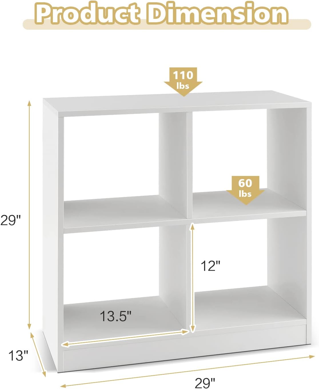 Nightcore 4-Cube Storage Bookcase, 2-Tier Freestanding Wooden Organizer with Anti-Tipping Device, Modern Display Storage Cabinet, Floor Open Bookshelf for Living Room, Bedroom, Study (White)