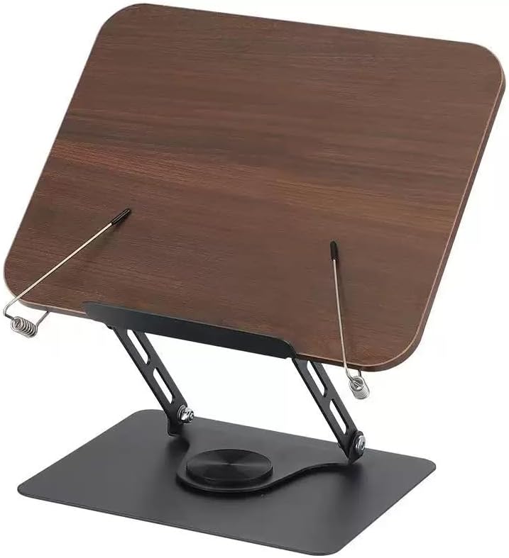 Chill Barn;Book Stand for Reading, 360° Rotating Hands Free Book Holder, Adjustable Height and Angle, Page Clip for Cookbook, Recipe, Magazine, Laptop,Tablet, Foldable for Kitchen, Office, School;
