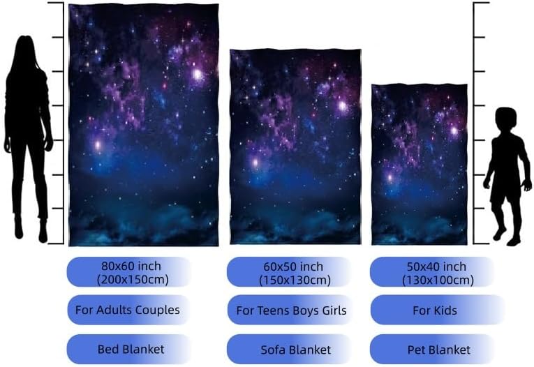 Galaxy Throw Blanket, Outer Space Universe Warm Fleece Blanket for Sofa Couch Bed, 60L x 50W inches, Purple Blue