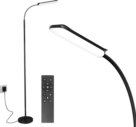 FRIDEKO HOME LED Floor Lamp with Remote, Dimmable Bright Reading Lamp for Crafts, Painting, Office & Bedroom, Adjustable Gooseneck Standing Light, 4 Color Temperatures, 1800LM, Touch Control, Black