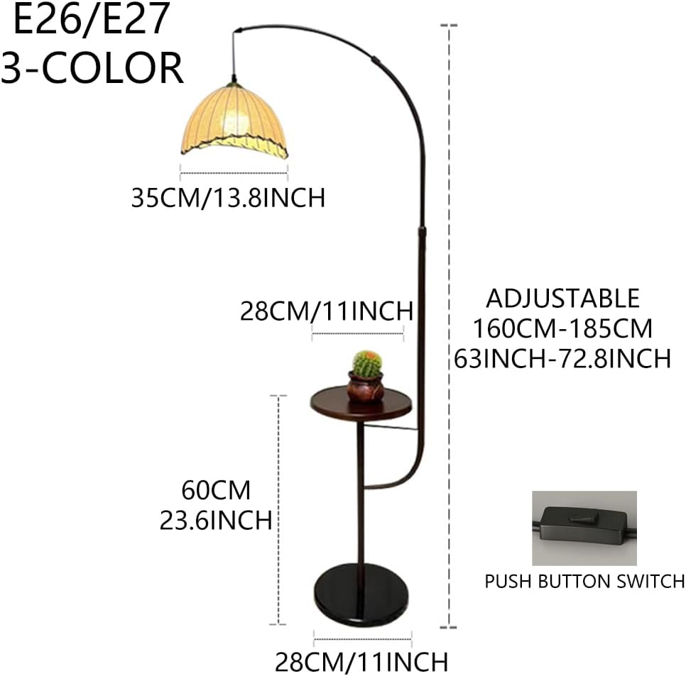 Modern Arc Floor Lamp Height Adjustable Floor Light Moon Linen Tall Lamp with Desktop Switch E27 3-Color Light Dimmer Fixture for Living Room Reading Room Office