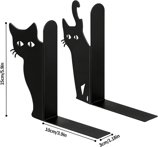 Metal Cat Bookends, 2 Pieces Non-Slip Book Holder, 7x5 Inches Peeping Cat Book Stand, Decorative Bookends with Heavy Base, Bookendss with Cute Design, Shelf Bookk Holder for Home