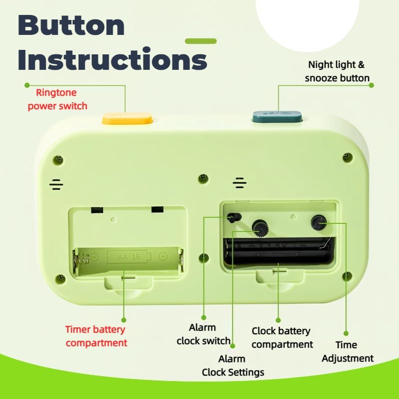 Visual Timer for Kids with Clock, 60 Minute Countdown Timer for Classroom, Home, Kitchen, Work, Dual-Screen Pomodoro Timer with Alarm Clock, Silent Time Management Tool with Night Light (Green)