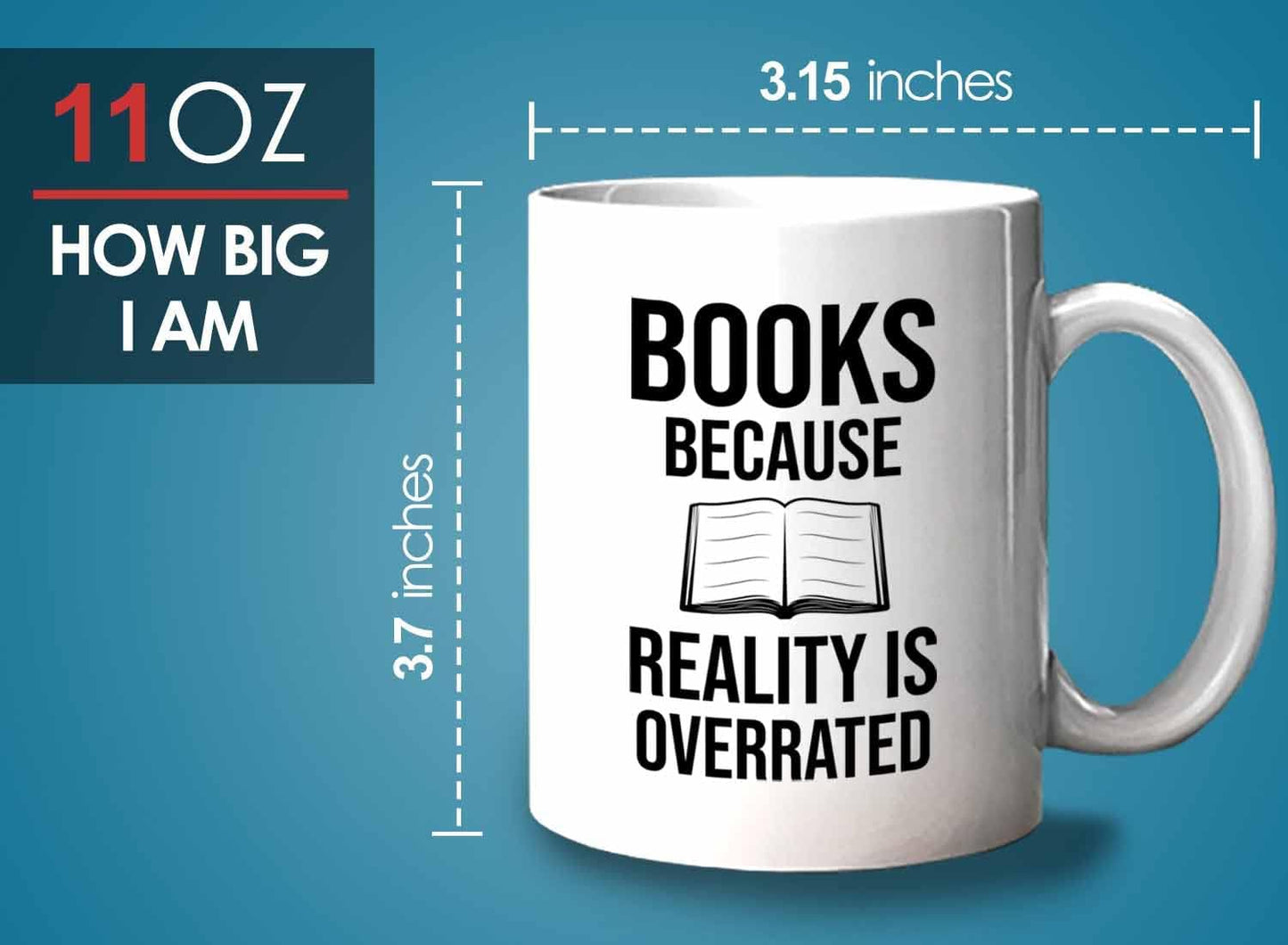 Bubble Hugs Writer Coffee Mug 11oz White - Books Because Reality is Overrated - Reading Book Lover for Bookworm Bibliophile Librarians Author Readers Bookish