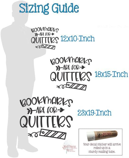 Bookmarks for Quitters Book Worm Vinyl Wall Art Decal - Modern Inspiring Classroom Quote Sticker - Reading Room Inspirational Wall Sticker - Removable Quotes for Wall Decor - Vinyl Lettering Decor