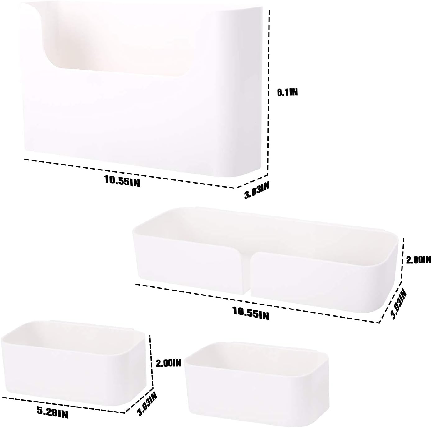 Adhesive Wall Mounted Shelves, Durable ABS Plastic Hanging Storage Bins White, Excellent Floating Organizer 4pcs Set, Convenient Storage Solution on Smooth Wall Surface