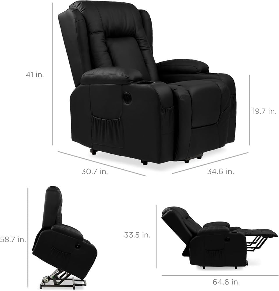 Power Lift Recliner Chair with Heat and Massage, Electric Lift Recliner Chair with USB Ports and Cup Holders, Comfortable Power Recliner Chair for Living Room