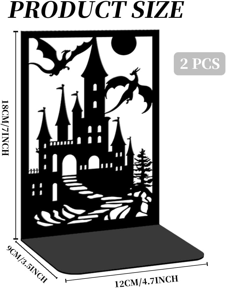2 Pieces Metal Bookends for Shelves Dragon Bookends Decorative Heavy Duty Book Ends for Heavy Books Unique Gifts Book Ends for Home Office 4.7"x3.5"x7"