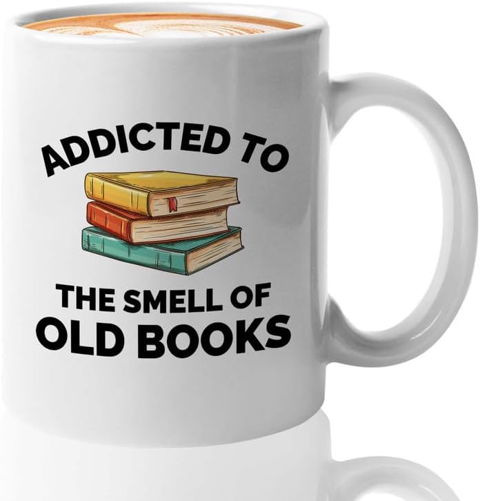 Book Lover Coffee Mug 11oz White - Addicted to the smell - Gift For Poets Bookish People Bibliophile Librarian Book Club Reader
