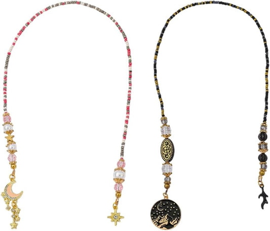 2 pcs Moon Star Beaded Bookmark with Fantasy Crystal Beads, Gold Chain, Reading Book Accessories for Men Women, Bookish Gift for Book Lovers Students Teachers, 17.7 Inches