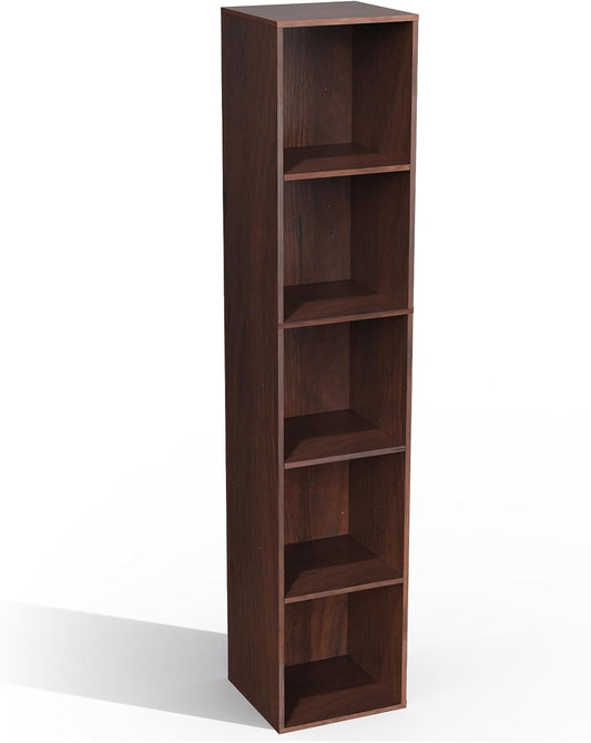 5 Cube Storage Organizer, 5 Tier Cube Low Bookcase Freestanding Storage Display Organizer, Three-Cubes Open Shelf Bookshelf for Home Office (Dark Brown,Black Walnut, 5-Cube)