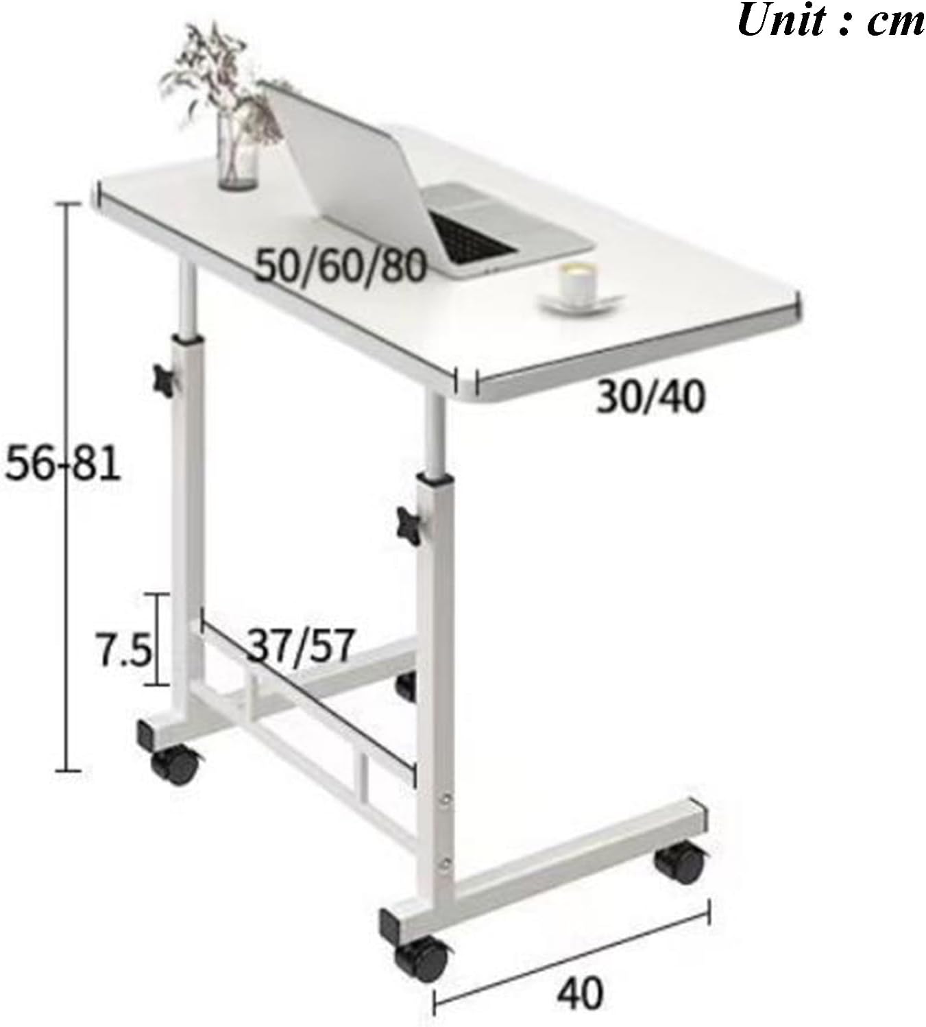 Overbed Table with Wheels, Height Adjustable Rolling Tray Table, Hospital Bed Table, Over Bed Bedside Rolling Laptop Table for Over Bed Sofa Reading Eating