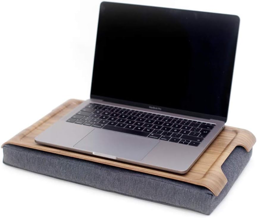Mini Multi-Purpose Laptray, Anti-Slip, Walnut Wood, Salt and Pepper Gray Cushion
