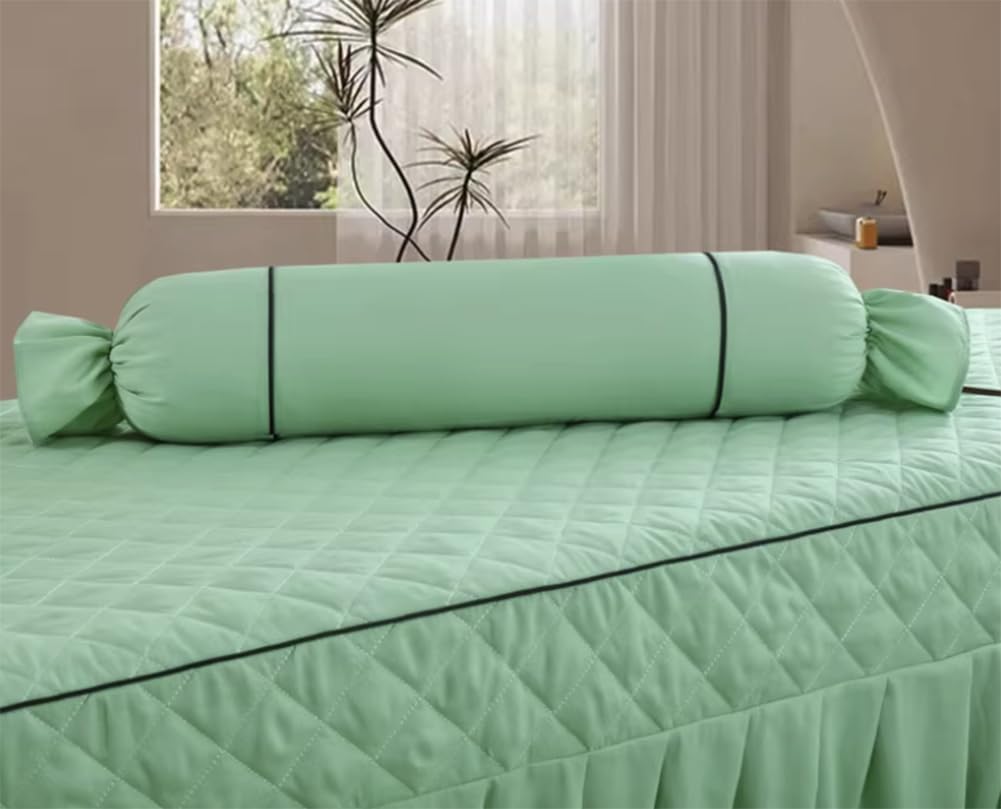 Beauty Salon Long Bolster Pillows Massage Cylinder Neck Support Bolster Cushion Cotton Sleeping Knees Round Roll Pillow (Pea Green, 70CM/27.56Inch)